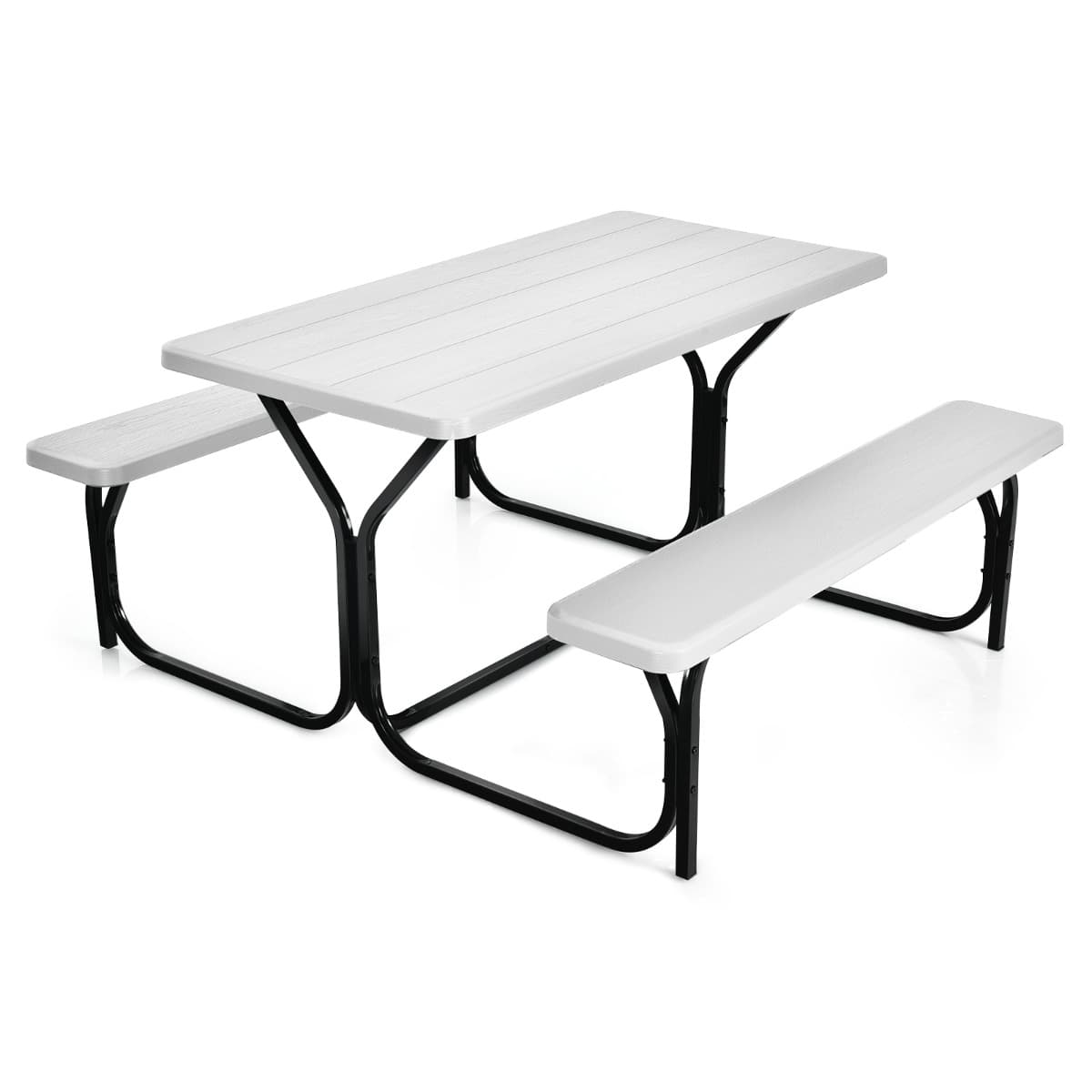 CostwayTable de Jardin avec 2 Banc Table de Pique-Nique/Camping pour 4 à 6 Personnes 137 x 150 x 71cm Blanc