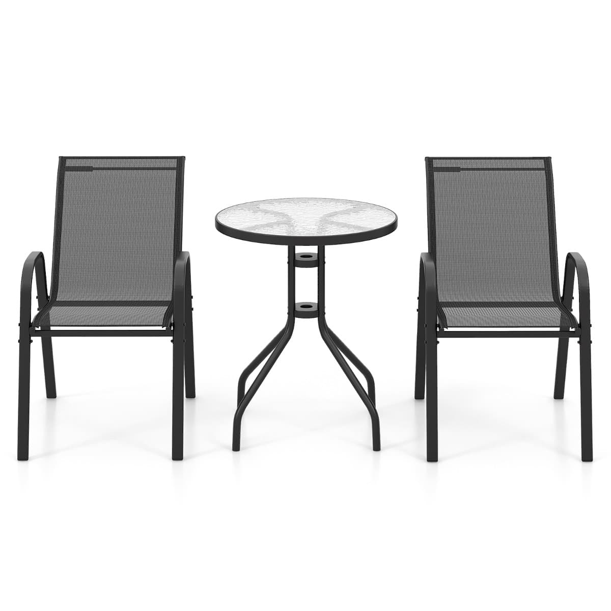 CostwayEnsemble de Jardin 3 Pièces 2 Fauteuils Ergonomiques avec Table Basse en Verre Trempé pour Jardin Balcon Terrasse Cour